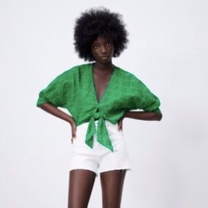 Zara Green Tie-Front Top